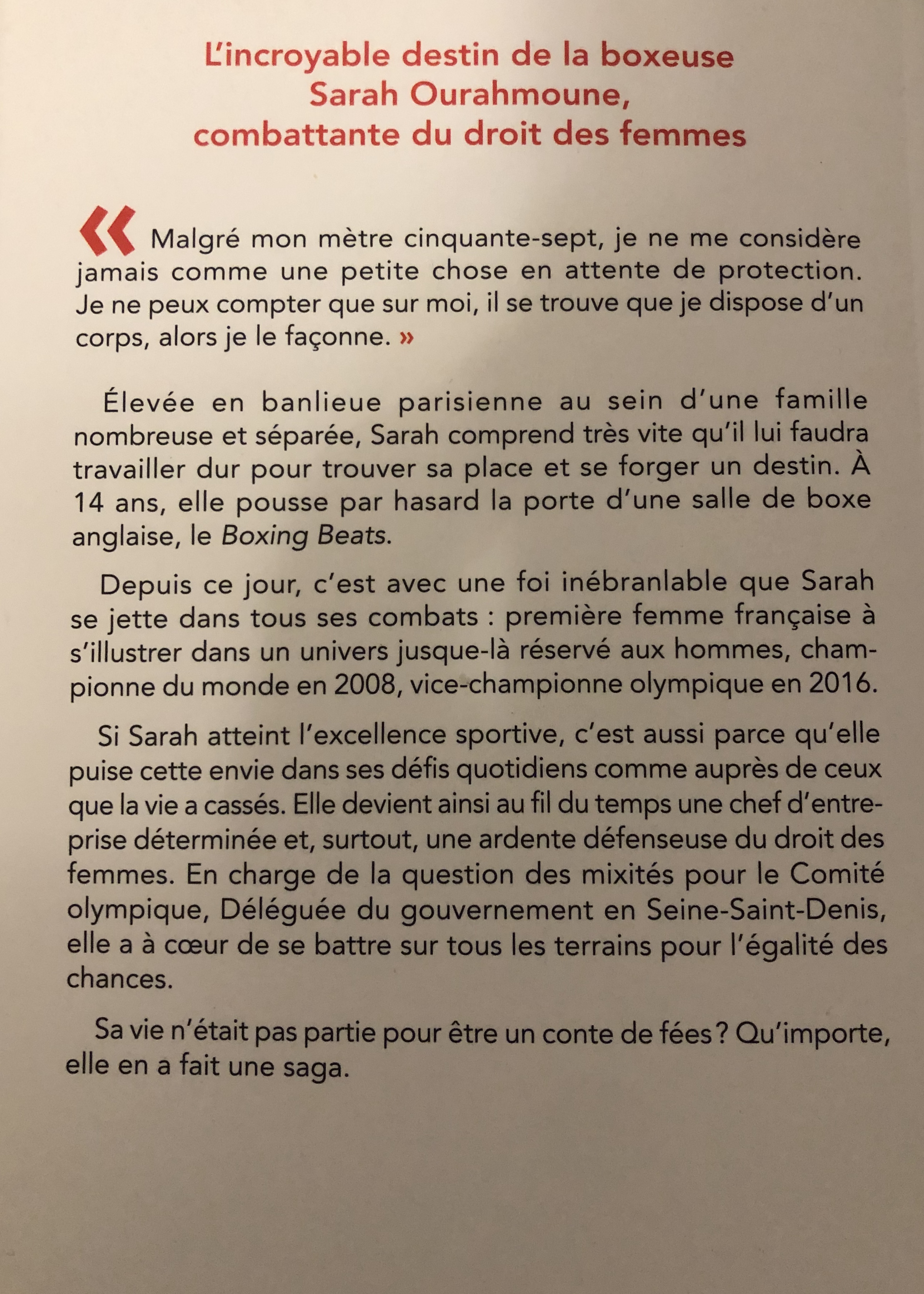 Texte du verso du livre "Mes combats de femme" Editeur : Robert Lafont